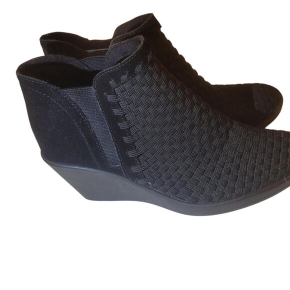 STEVE MADDEN MASSON SZ 8 Chic Black Woven Wedge Ankle Booties - Picture 6 of 8